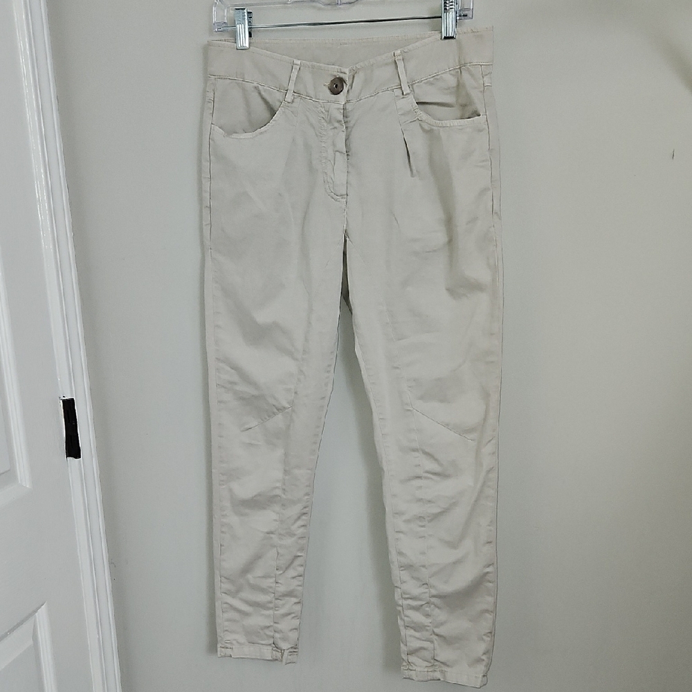 Brunello Cucinelli Women's Beige Tapered Straight Leg Pleated Pants 42 US 6 - Picture 2 of 15